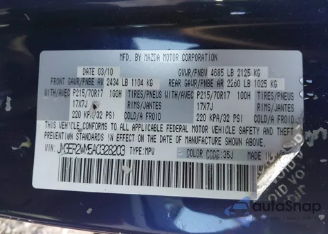 2010 Mazda Cx-7 I Sport z USA, uszkodzony, nr VIN JM3ER2WM5A0328203